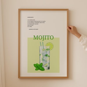 Mojito Print Wall Hangings, Bar Cart Prints Kitchen Decor, Signature Drink Cocktail Wall Art, Cocktail Poster Bar Signs, Alcohol Bar Posters