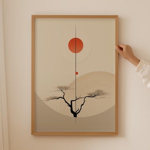 Japanese Wall Art, Neutral Abstract Painting Aesthetic Posters, Willow Tree Gallery Wall Prints, Japan Scandinavian Decor, Water Color Art