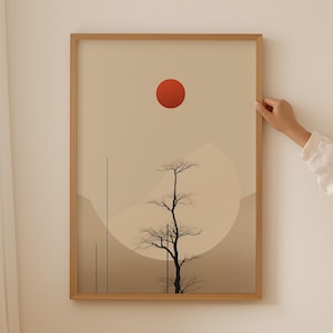 Affiches scandinaves silhouette de soleil, art orange brûlé, décoration japonaise, art mural neutre, style vintage Wabi sabi, affiche murale Zen Chic Japandi