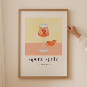 Aperol Spritz Poster, Bar Decor Zubehör, Cocktail Wand Poster, Rosa Cocktail Drucke, Italienische Alkohol Poster, Küchen Poster