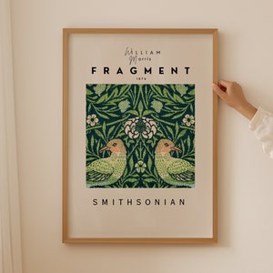 Stampa di William Morris - Frammento di poster di uccello verde salvia: opera d'arte famosa illuminata, decorazione in stile Art Nouveau bohémien