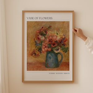Impresión de arte de jarrón de flores, cartel de pared de Pierre Auguste Renoir, pintura al óleo de mediados de siglo, impresiones de pared de la galería de carteles de flores, regalo de cumpleaños de mamá