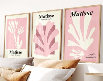 Roze Henri Matisse posterset, kleurrijke muurkunst, 3-delige posterset, Henri Matisse kunstprints, esthetische Matisse printset