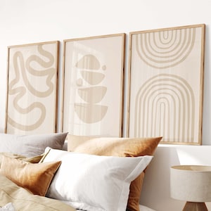 Neutral Beiges Poster Set - 3 Teilige Ästhetische Raumdekoration als Neutrales 3er Poster Set, Moderne abstrakte Kunst als Wanddeko