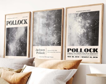 3-delige Jackson Pollock posterset - trendy muurkunstset, Jackson Pollock 3 printset, Pollock abstracte posterset, Pollock print