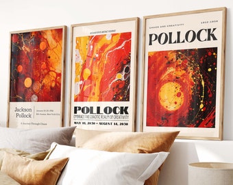 3-delige Jackson Pollock posterset - trendy muurkunstset, Jackson Pollock 3 printset, Pollock abstracte posterset, Pollock print