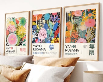 Yayoi Kusama 3 Piece Poster Set - Japanese Wall Art,  Kusama Inspired Art, 3 Piece Wall Art Yayoi Kusama Print, Japanese Gallery Poster Set