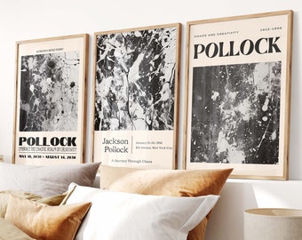 3 Piece Jackson Pollock Poster Set - Modern Colorful Wall Art, 3 Panel Wall Art Jackson Pollock Print Set, Pollock Abstract Wall Art Set