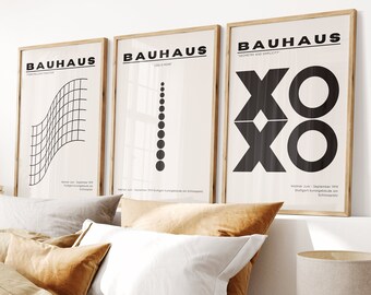 3 Piece Bauhaus Poster Set - Aesthetic Room Decor As Exhibition Wall Art, 3 Piece Wall Art Bauhaus Print, Abstract Room Decor Poster Set