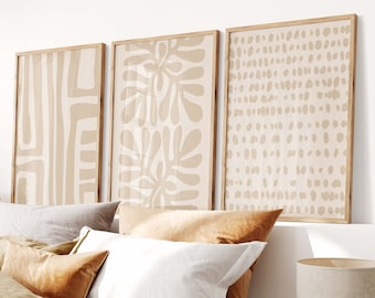 3 Piece Neutral Beige Gallery Poster Set - Aesthetic Room Decor As a Neutral Set of 3 Prints, Modern Abstract 3 Piece Wall Art Home Decor