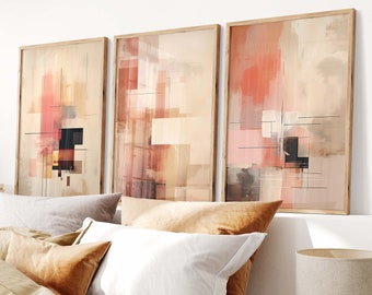 Set van 3 abstracte posters, kleurrijke muurkunstset, geometrische galerijprint, 3 paneelmuurkunst, 3-delige abstracte posterset