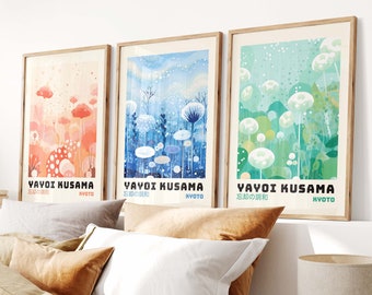 Yayoi Kusama 3-delige posterset - Japanse poster, Japanse muurkunst, Kusama geïnspireerde kunst, 3-delige muurkunst, Yayoi Kusama Print