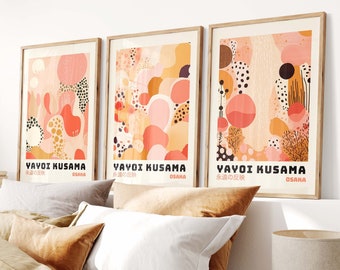 Yayoi Kusama 3 Piece Poster Set - Affiche japonaise, Art mural japonais, Art inspiré de Kusama, Art mural 3 pièces, Yayoi Kusama Print