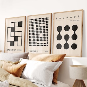 Drei Teiliges Bauhaus Poster Set - Geometrische Kunst, Bauhaus Print Set als 3 Teilige Wandkunst, Abstrakte und Ästhetische Raumdekoration