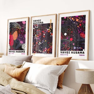 Yayoi Kusama 3 Piece Poster Set - Japanese Wall Art,  Kusama Inspired Art, 3 Piece Wall Art Yayoi Kusama Print, Japanese Gallery Poster Set