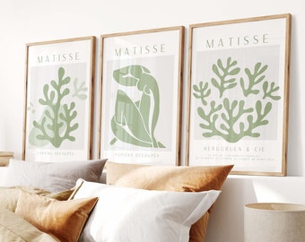 Matisse-Inspired Wall Art - Neutral Poster Set of 3 Art Prints | Henri Matisse Prints | Aesthetic Gallery Wall Art Set | 3 Piece Print