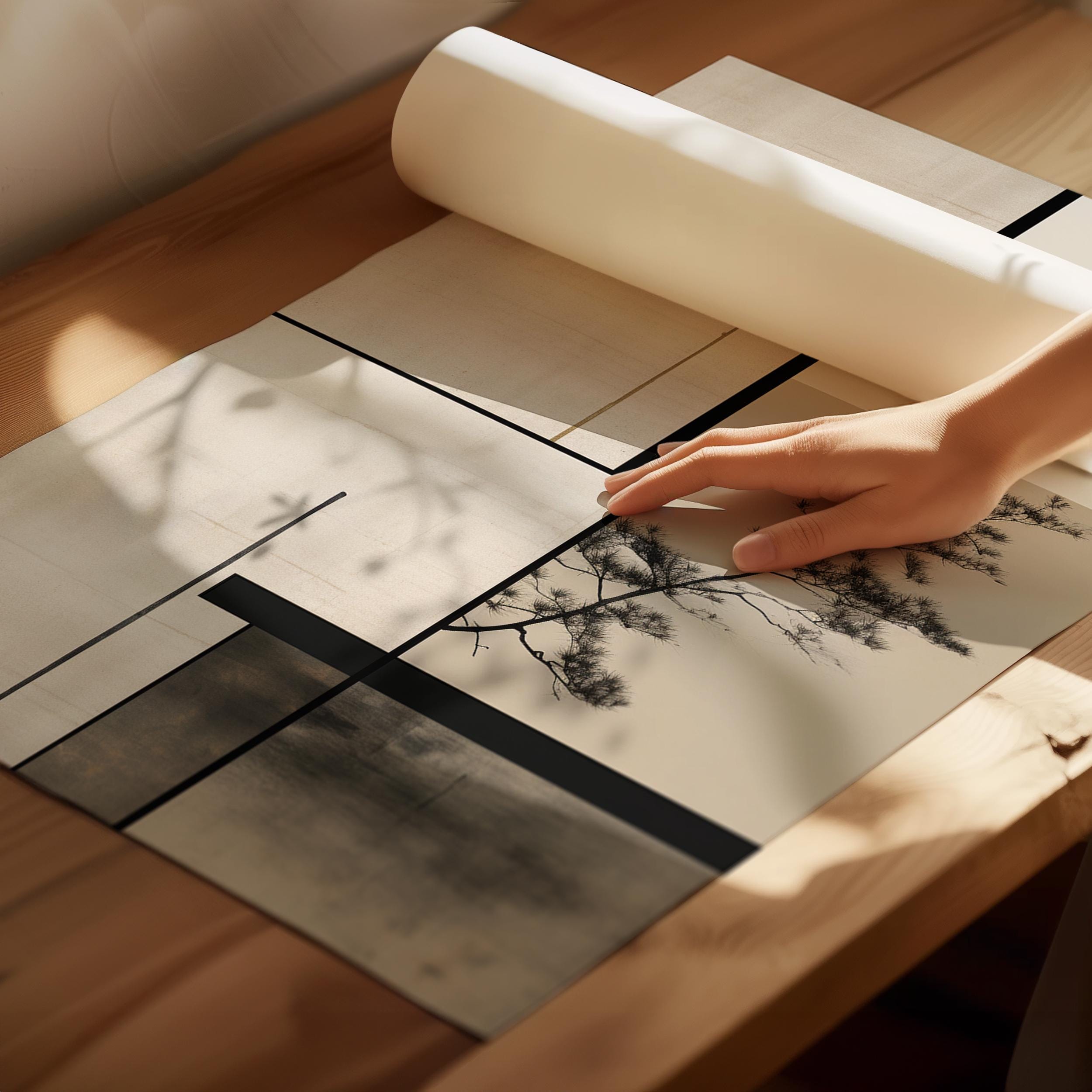 Japandi Scandi Wall Art, Japanese Architecture Bauhaus Inspired