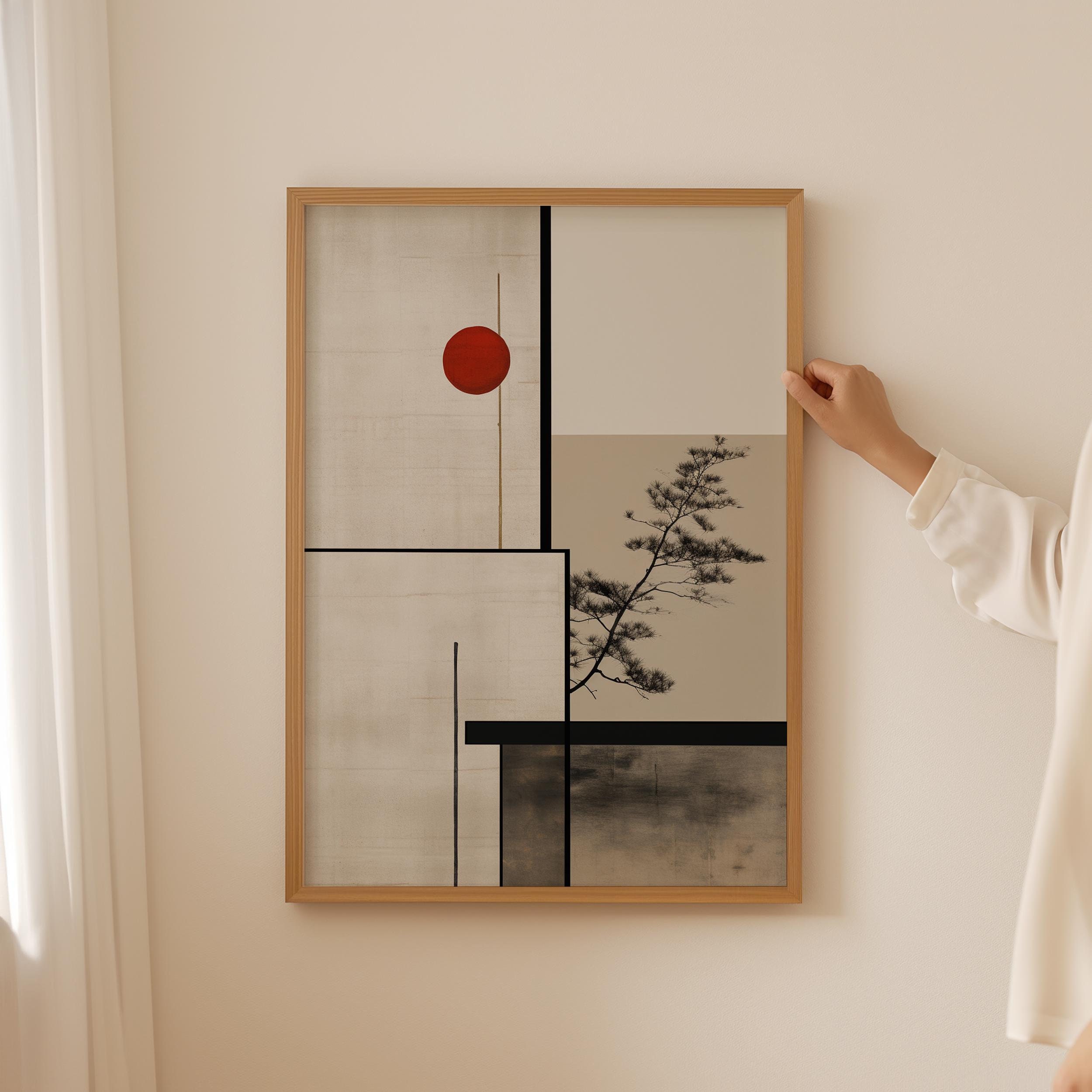 【額装済・A1】Japandi-01　KONTUR / Bauhaus アート Japandi Scandi Wall Art, Japanese Architecture Bauhaus Inspired