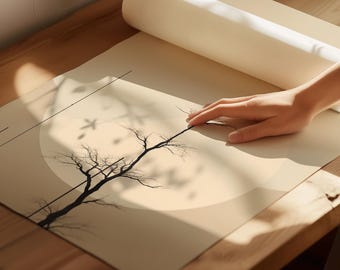 Sun Silhouette Scandinavian Prints, Burnt Orange Art Japanese