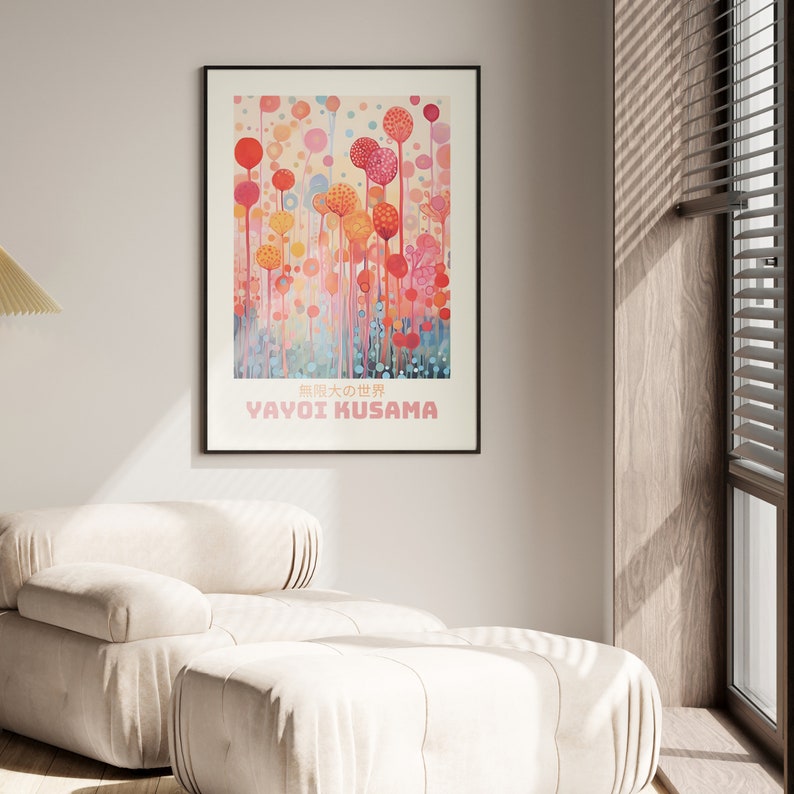 Cartel de Yayoi Kusama - Impresión abstracta de Yayoi Kusama, Arte japonés, Arte de pared japonés - Inspirado en Yayoi Kusama Japandi Wall Art imagen 6
