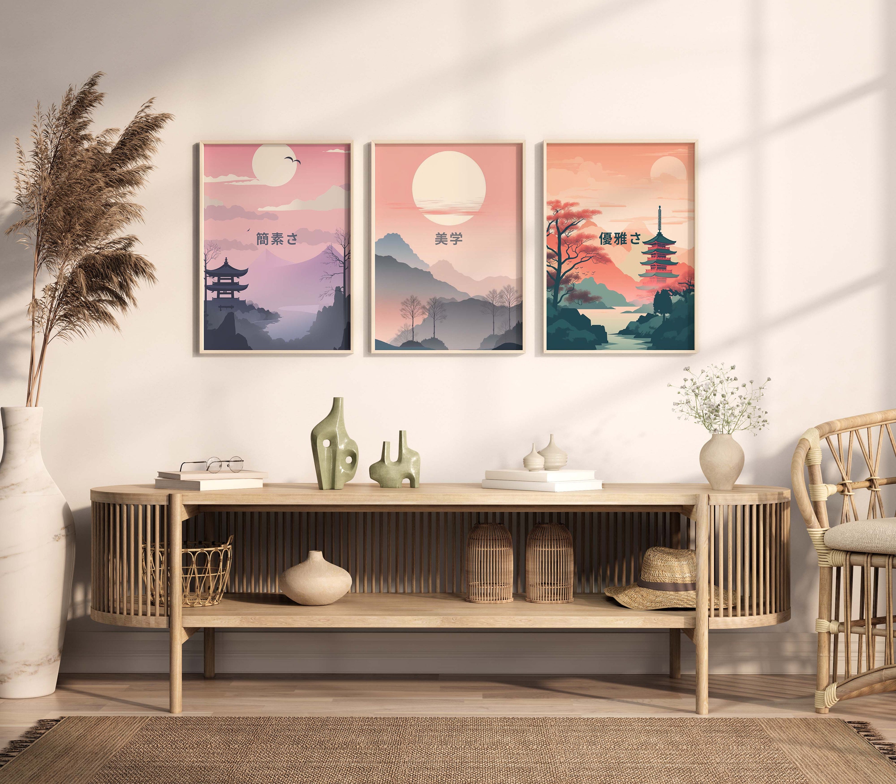 3 Piece Japanese Poster Set | Japandi Wall Art Poster Set