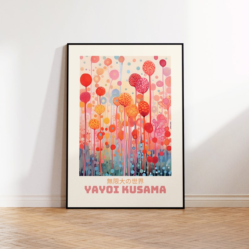 Cartel de Yayoi Kusama - Impresión abstracta de Yayoi Kusama, Arte japonés, Arte de pared japonés - Inspirado en Yayoi Kusama Japandi Wall Art imagen 1