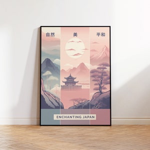 Japan Poster Design | Japanisches Reise Poster | Japanische Kunst | Japandi Print Aesthetic Walldecor | Japandi Poster Wandkunst in Pastell