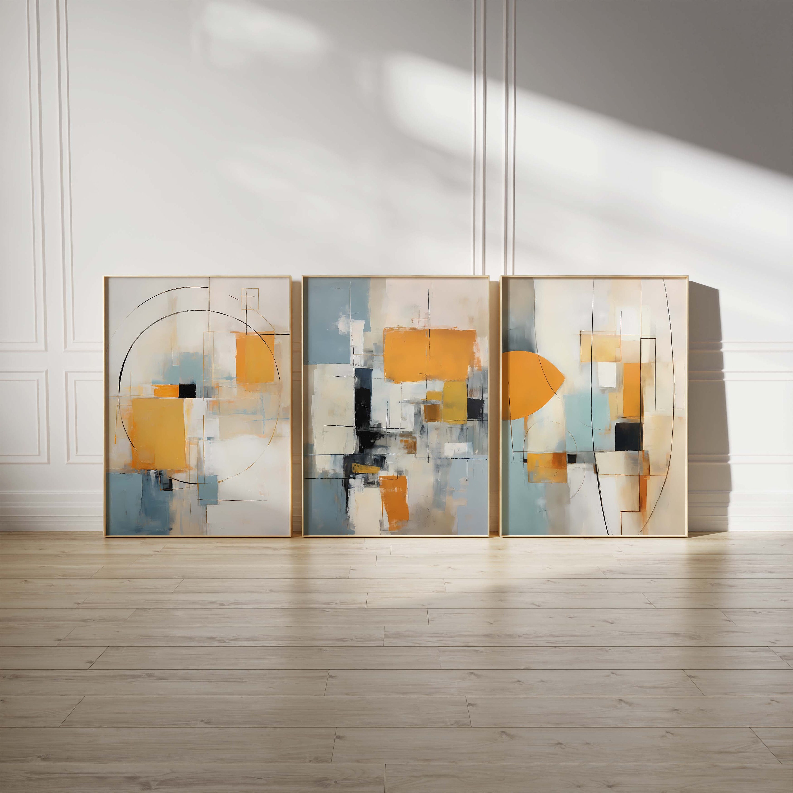 Set of 3 Abstract Wall Prints, Colorful Wall Art Set, Geometric Gallery ...