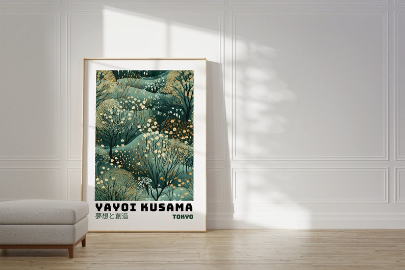 Yayoi Kusama poster Japanse muurkunst als abstracte Yayoi Kusama print, Kusama Japanse galerij kunst aan de muur, moderne poster wanddecoratie afbeelding 1