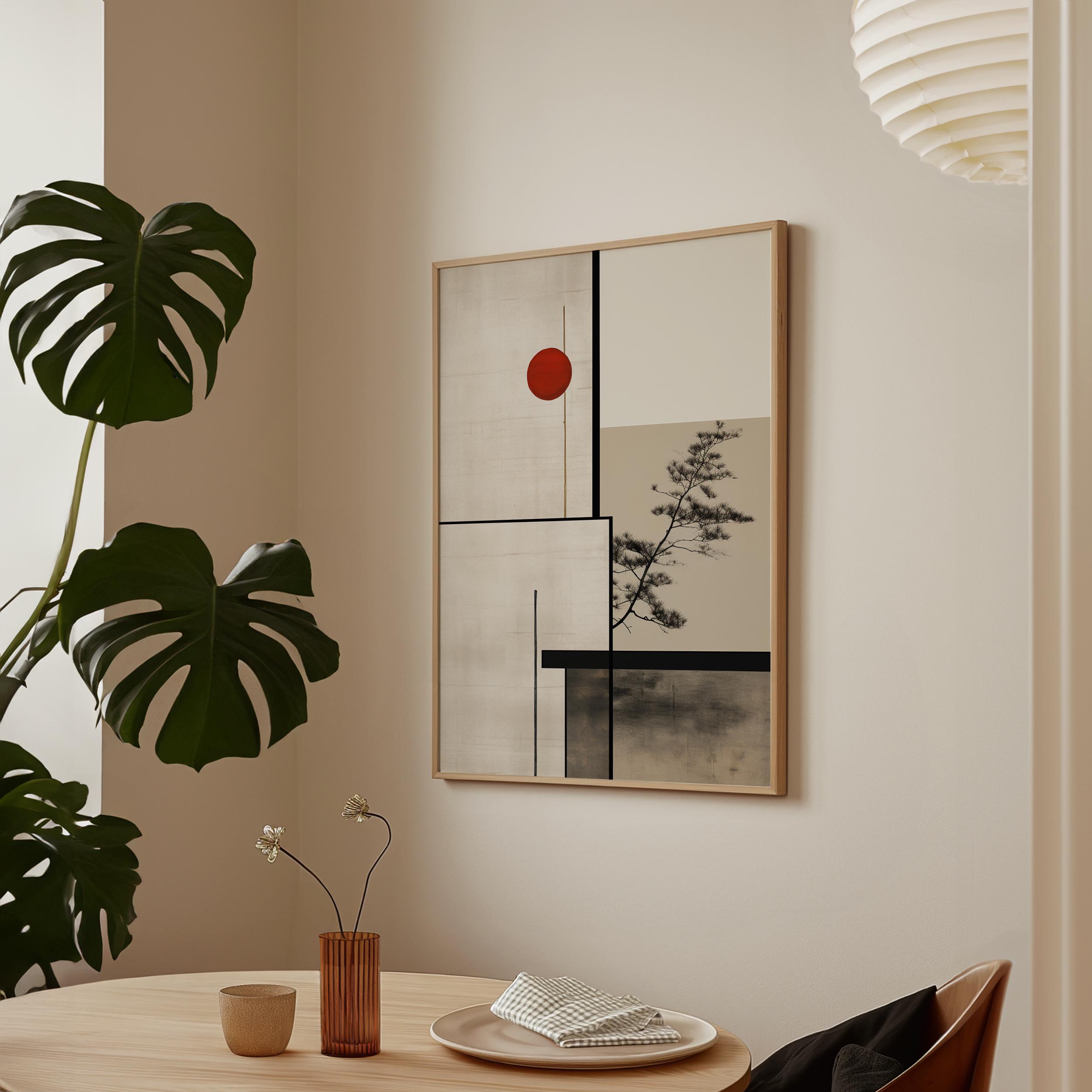 Japandi Scandi Wall Art, Japanese Architecture Bauhaus Inspired