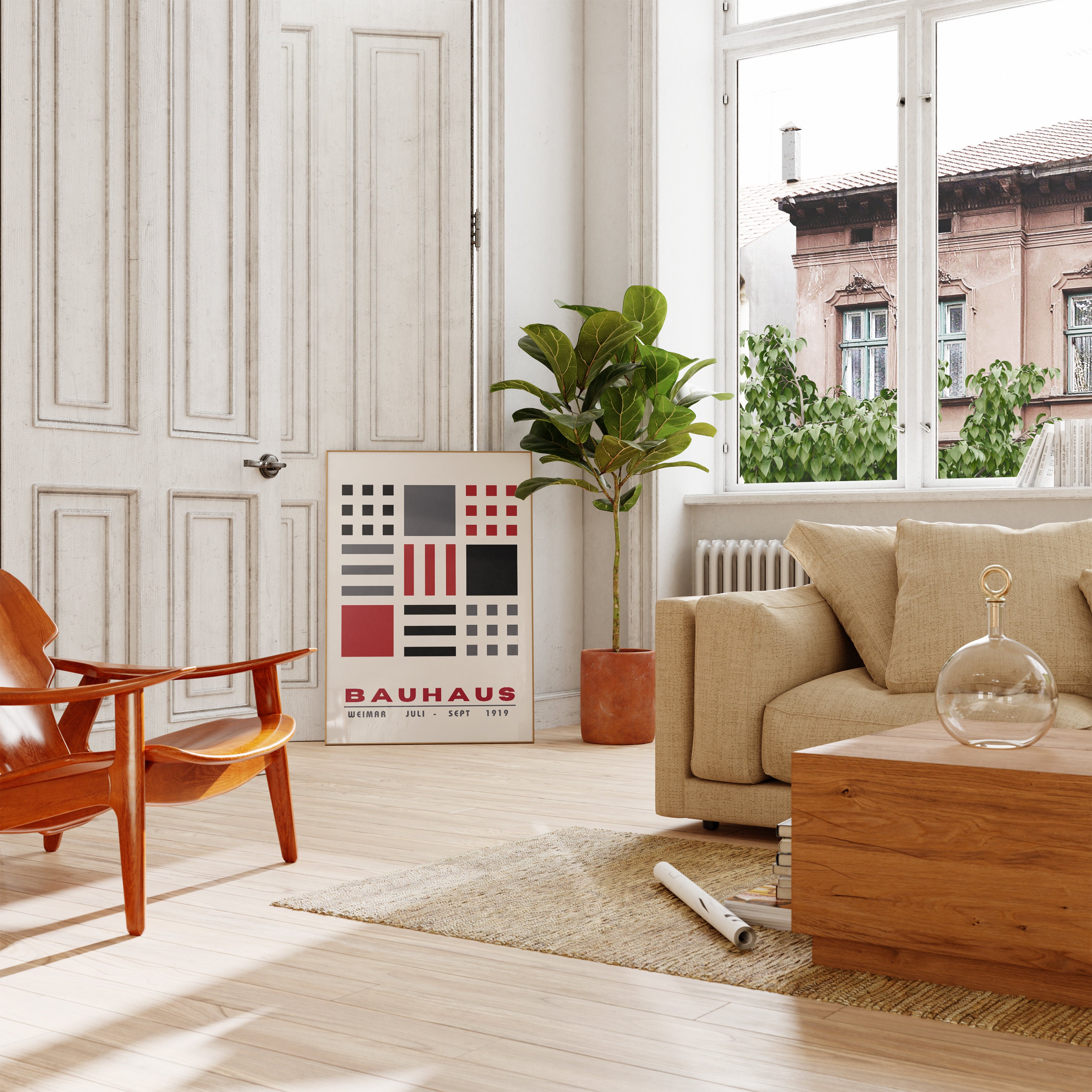 Bauhaus Poster Print - Geometric Wall Art as Living Room Decor, Retro ...