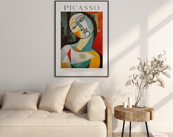 Poster Master Póster vintage de Picasso – Impresión retro de cubismo – Regalo para artista, amiga, cabeza de mujer, sombrero, cabello verde, estética – Decoración de pared para dormitorio, oficina
