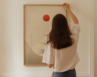 Sun Silhouette Scandinavian Prints, Burnt Orange Art Japanese