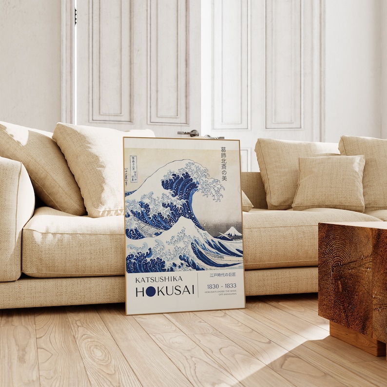 Katsushika Hokusai Poster - "The Great Wave" Japanese Wall Art, Exhibition Gallery Wall, Hokusai Print as Japanese Poster, Japandi Poster image 1