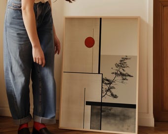 Japandi Scandi Wall Art, Japanese Architecture Bauhaus Inspired