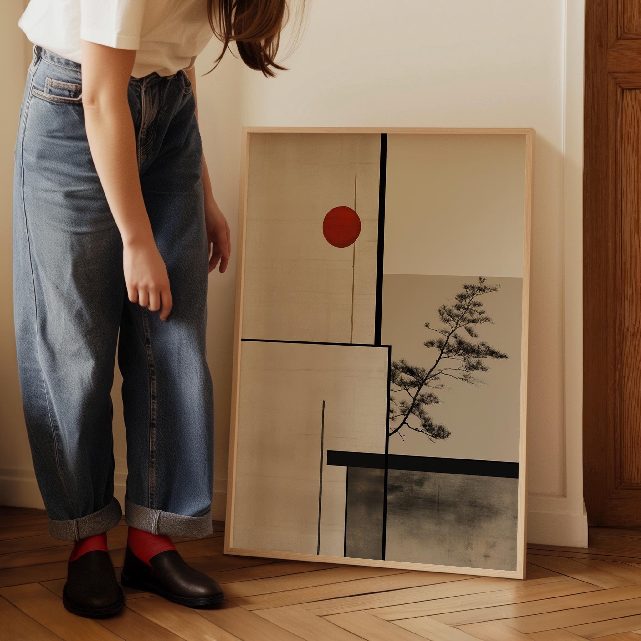 Japandi Scandi Wall Art, Japanese Architecture Bauhaus Inspired