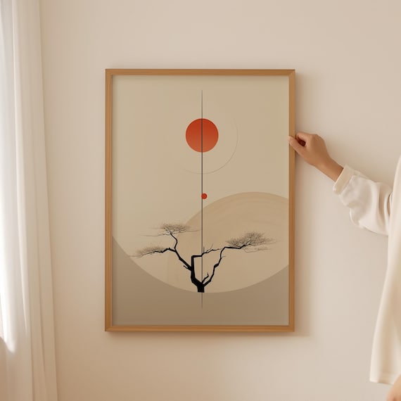 Japanese Wall Art, Neutral Abstract Painting Aesthetic Posters, Willow Tree Gallery Wall Prints, Japan Scandinavian Decor, Water Color Art