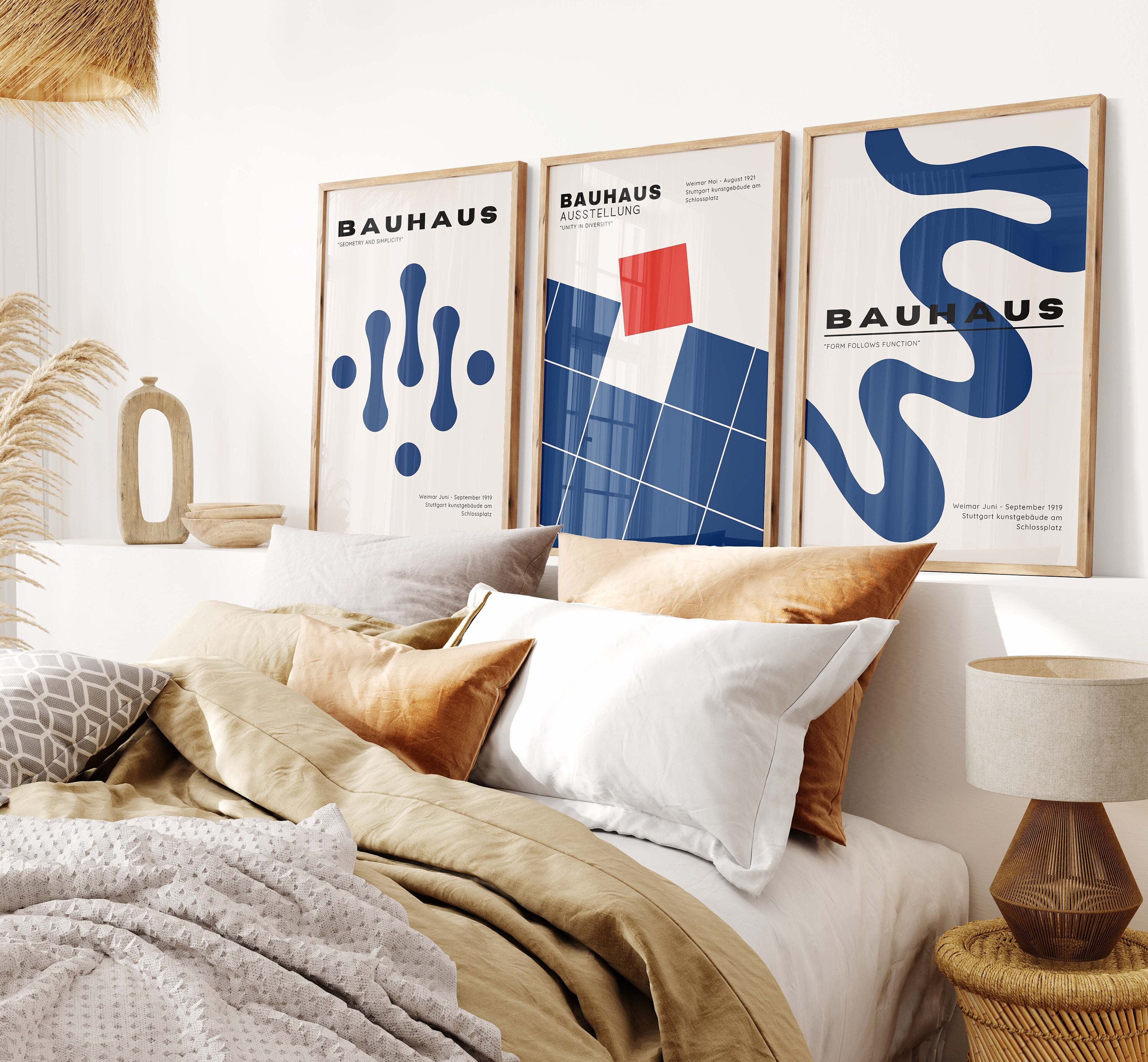 3 Piece Bauhaus Poster Set - Aesthetic Room Decor as Exhibition