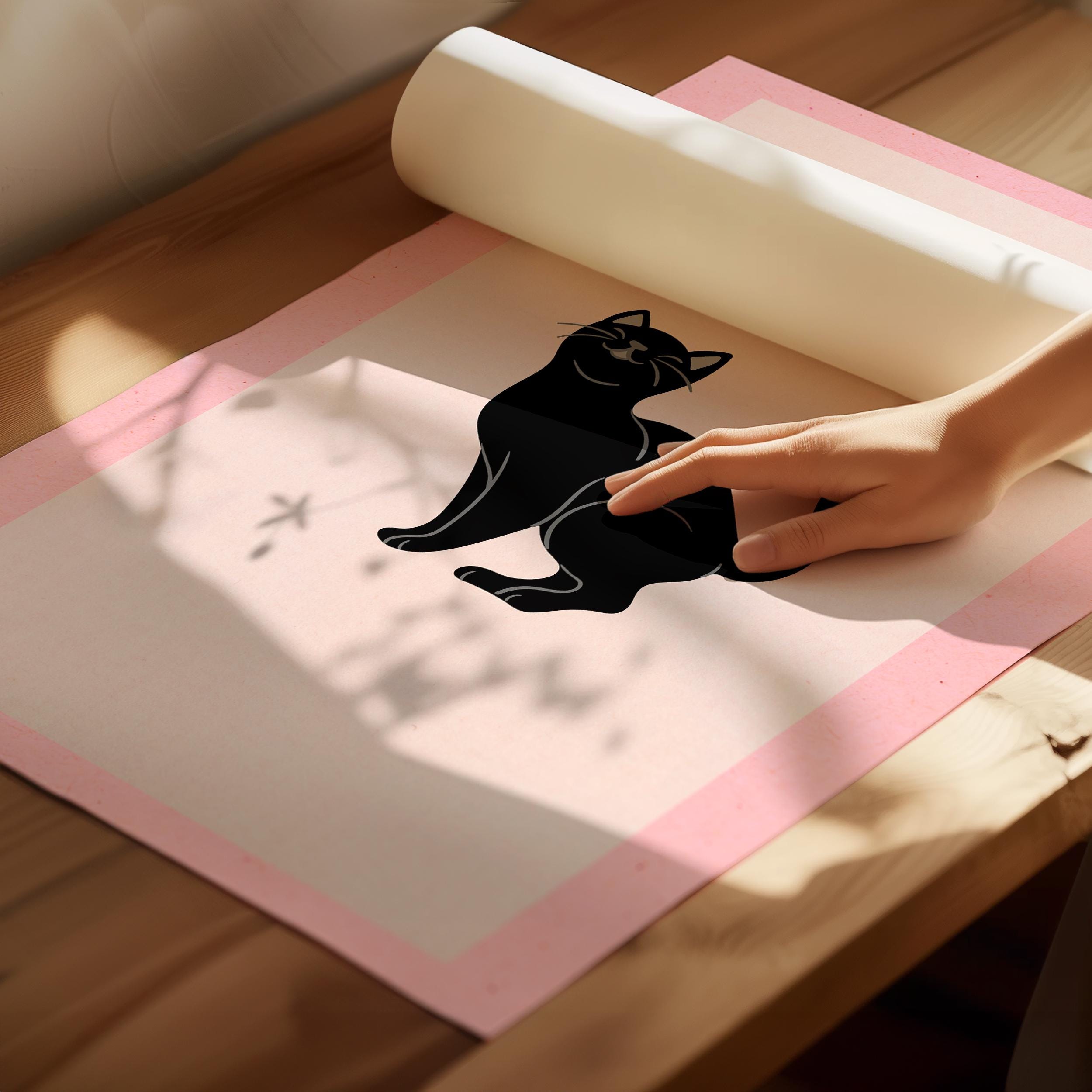 Cute Black Cat Wall Art, Pink Poster Cat Portrait, Animal Prints ...