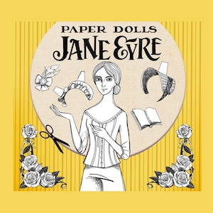 Bambola di carta di Jane Eyre - Charlotte Bronte - colora e ritaglia Jane - vestiti e accessori - A4 PDF