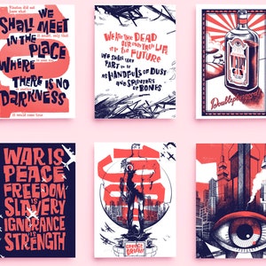 1984 Postkarten, Illustrationen und Zitate aus dem Roman von George Orwell (6er Set)