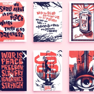 1984 postcards, illustrations and quotes from the George Orwell novel  (set of 6)