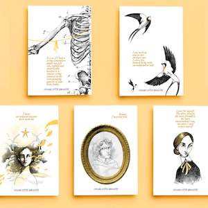 Cartoline illustrate di Jane Eyre con citazioni indimenticabili dal romanzo di Charlotte Bronte (set di 5), cartoline letterarie