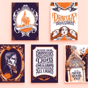 Arte de Drácula, set de 5 tarjetas ilustradas con citas. Postales Il Cartavolante.