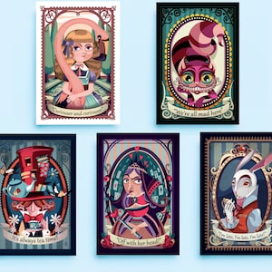 5 postcards inspired by Alice in Wonderland - Lewis Carroll -collect em all- 10x15 cm cards
