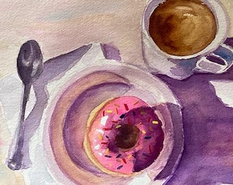 Digital Download Donut & Coffee - Watercolor Print