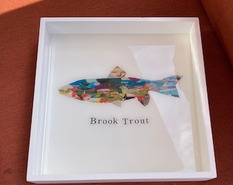 Brook Trout Fish Tray  - Original Torn paper Painting under resin