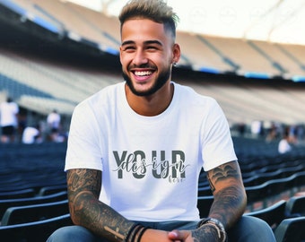 Weiß Fußball Herren T-Shirt Mockup - Sofortiger Download JPG - Weißes T-Shirt Mockup - Athletisches Shirt Design - Digitaler Download-Sport Mockup