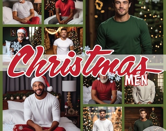 Christmas Men's T-Shirt Mockup Bundle - 75+ Digital JPG Files for Holiday Apparel Designs | Festive Mockup, Christmas Mockup, Holiday Mockup