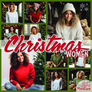 Christmas Women&#39;s T-Shirt Mockup Bundle 60+ Digital JPG Files for Holiday Apparel Designs | Festive Mockup, Christmas Mockup, Holiday Mockup